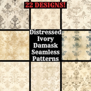 Distressed Ivory Damask Digital Paper: Seamless Scrapbook Textures (PNG, 300 dpi) (Digital Download)