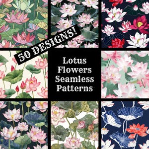 Carta digitale senza giunte di fiori di loto, texture senza giunte di carta scrapbook stampabile fiori di loto, download istantaneo digitale, involucro di fiori di loto