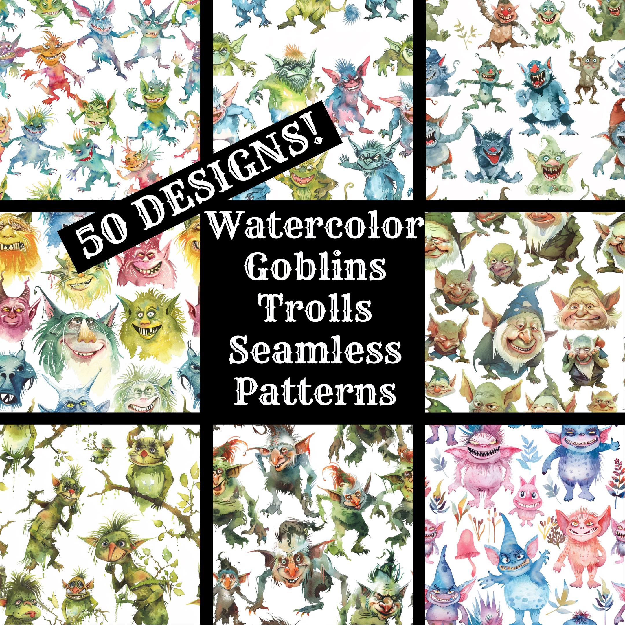 Watercolor Goblins Trolls Seamless Pattern: Printable Digital Paper ...
