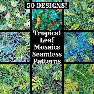 Tropisches Blatt Mosaiken nahtlose digitales Papier, druckbare Scrapbook Papier nahtlose Texturen digitale Sofort-Download Tropische Mosaiken Muster