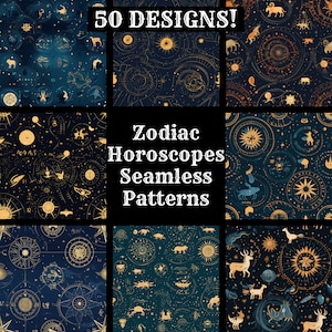 Sternzeichen Horoskope nahtlose digitales Papier, druckbare Scrapbook Papier nahtlose Texturen, digitale Sofortdownload nahtlose Sternzeichen Horoskope