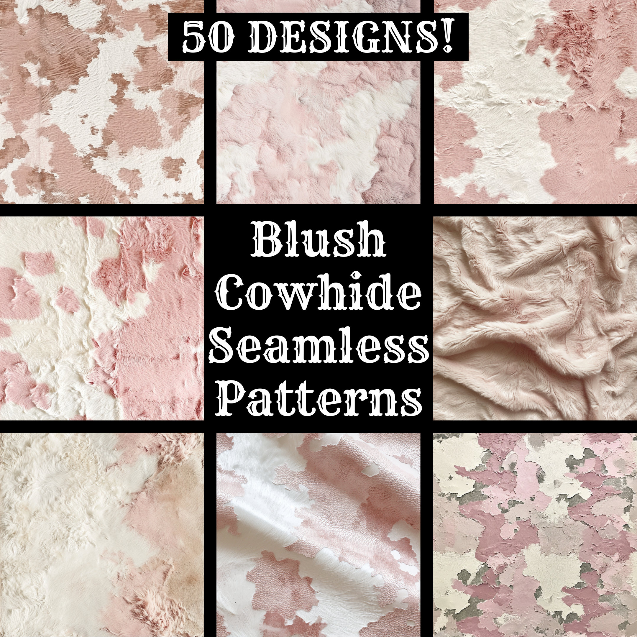 Blush Cowhide Seamless Patterns: 50 PNG Digital Papers (digital ...