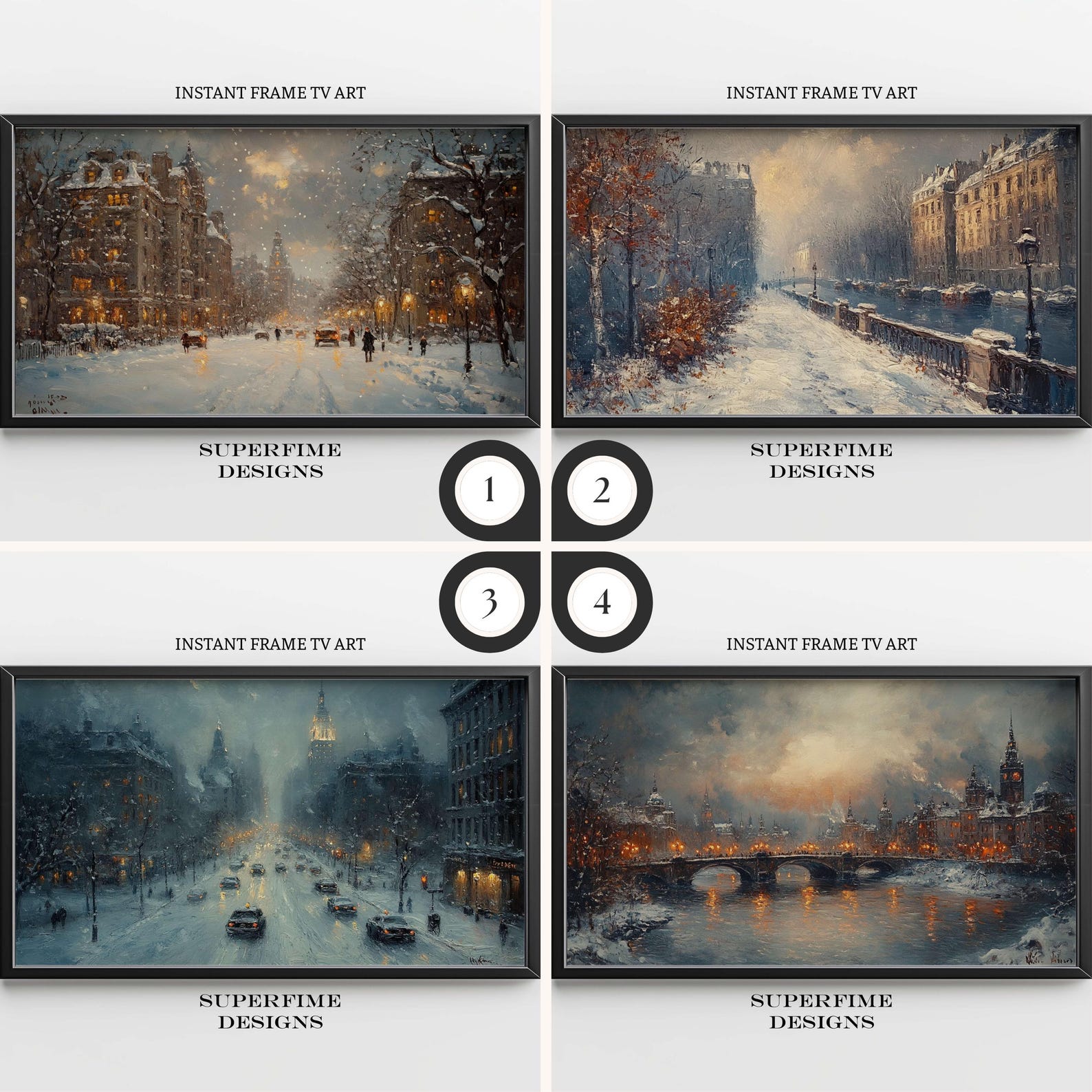 FRAME TV Art Winter Vintage Cityscape Painting Muted Moody Artwork