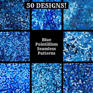Papel digital sem costura de pontilhismo azul, papel de scrapbook para impressão de pontilhismo azul, texturas sem costura, download instantâneo digital de pontilhismo