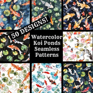 Watercolor Koi Pond Seamless Pattern: Scrapbook Paper (Digital Download)