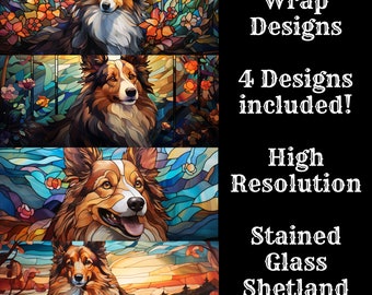 Stained Glass Shetland Sheepdog Mug Wrap: 4 PNG Designs (Digital Download)