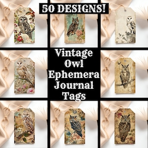 étiquettes de journal éphémères hibou vintage, étiquettes imprimables éphémères hibou vintage, fournitures de journal éphémères hibou vintage, intercalaires de journal, étiquettes cadeaux