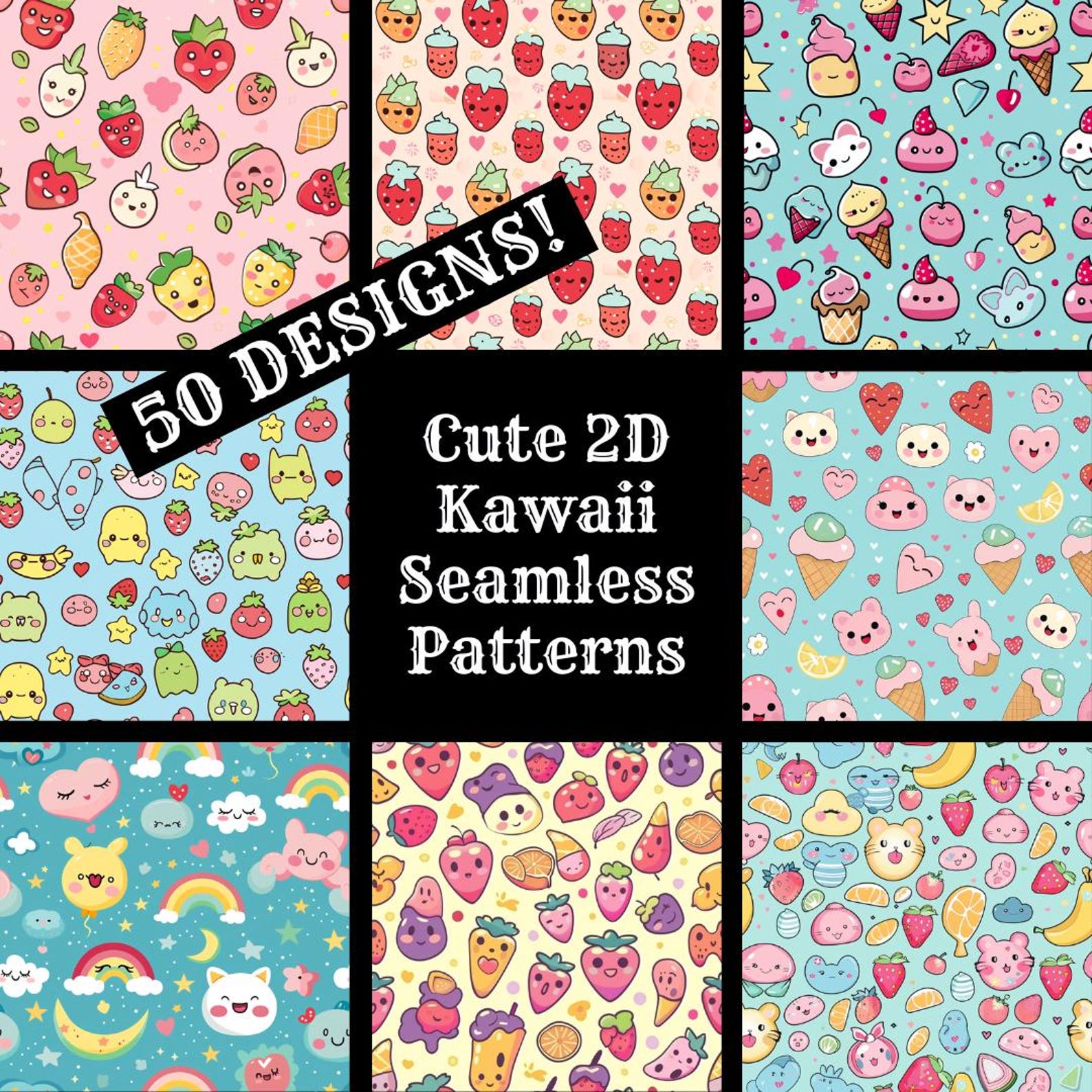 Cute Kawaii Seamless Pattern, 2D Digital Paper (digital Download) - Etsy