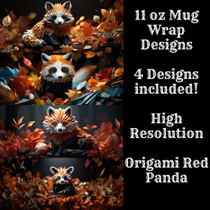 Origami Red Panda 11 oz Mug Wrap Bundle 4 Pack Mug Wrap Diseños de sublimación Taza PNG, Descarga instantánea, Red Panda Mug Wrap Red Panda Wrap