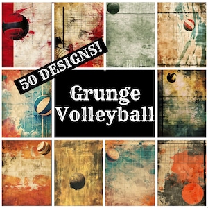 Papel grunge para diario de voleibol, papel grunge para imprimir con voleibol, suministros para diarios antiguos, insertos para diarios