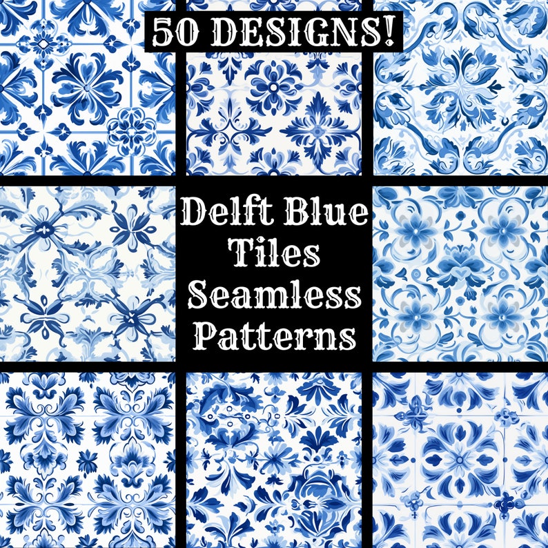 a set of blue and white tile patterns
