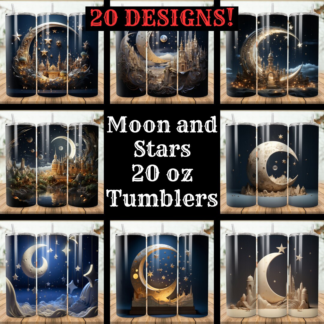 Moon and Stars Tumbler Wrap Bundle: 20 Designs for 20oz Skinny Tumblers ...
