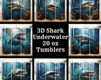 3D Shark Tumbler Wrap Bundle: 24 Underwater Designs (Digital Download)
