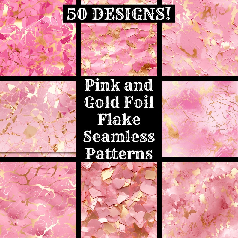Pink and Gold Foil Flake Seamless Digital Paper, Printable Scrapbook