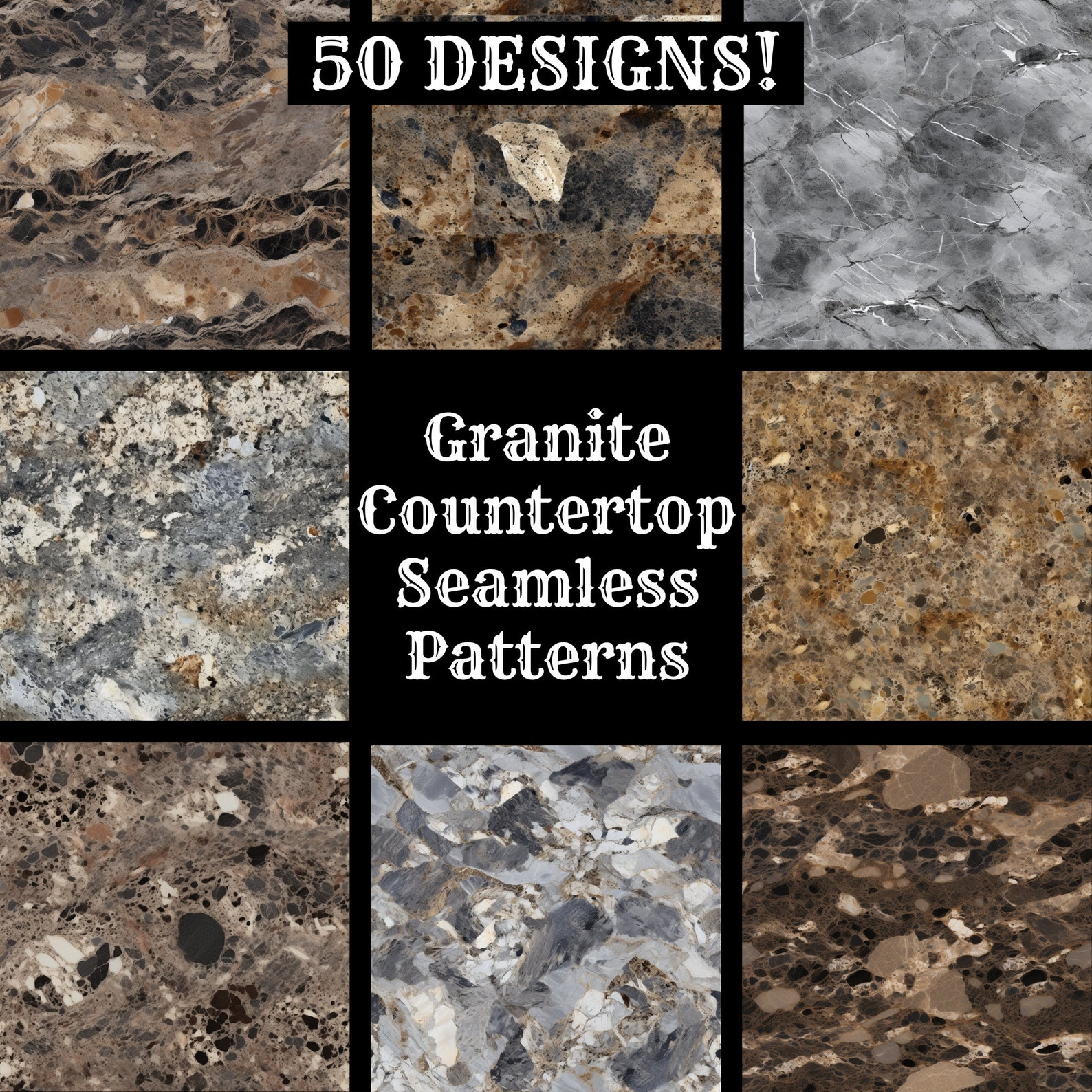 Granite Countertop Seamless Textures: 50 Digital Papers (digital ...