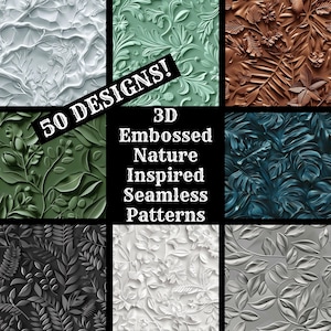 3D Tłoczony Naturą Inspirowany Bez Szwu Cyfrowy Papier, Tłoczony Naturą Drukowany Papier Do Scrapbookingu Bez Szwu Tekstury, Cyfrowy Natychmiastowy Pobieranie