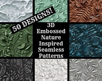 3D Embossed Nature Seamless Patterns: 50 Digital Papers (PNG)