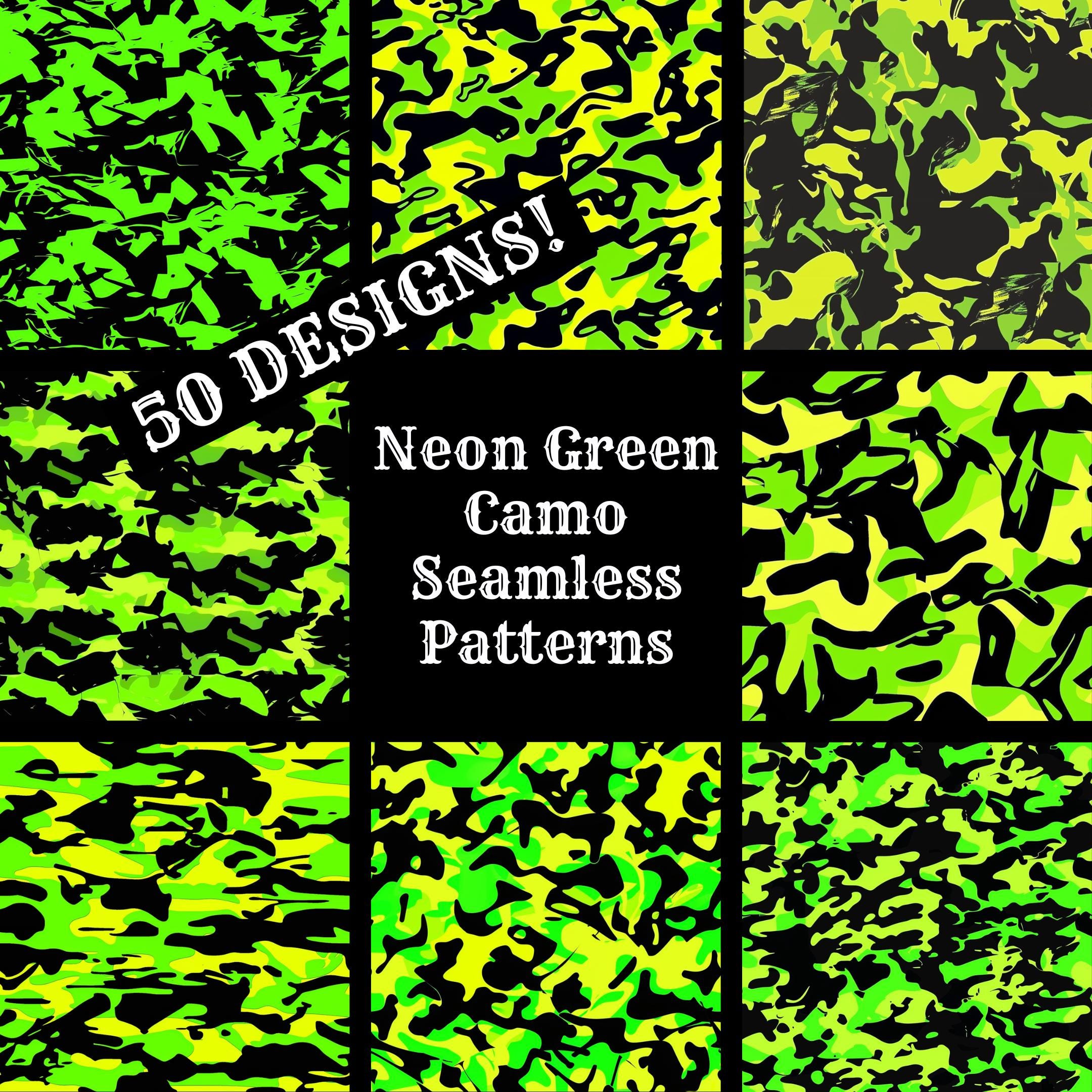 Neon Green Camo Seamless Pattern: 50 PNG Digital Papers (Digital Download)