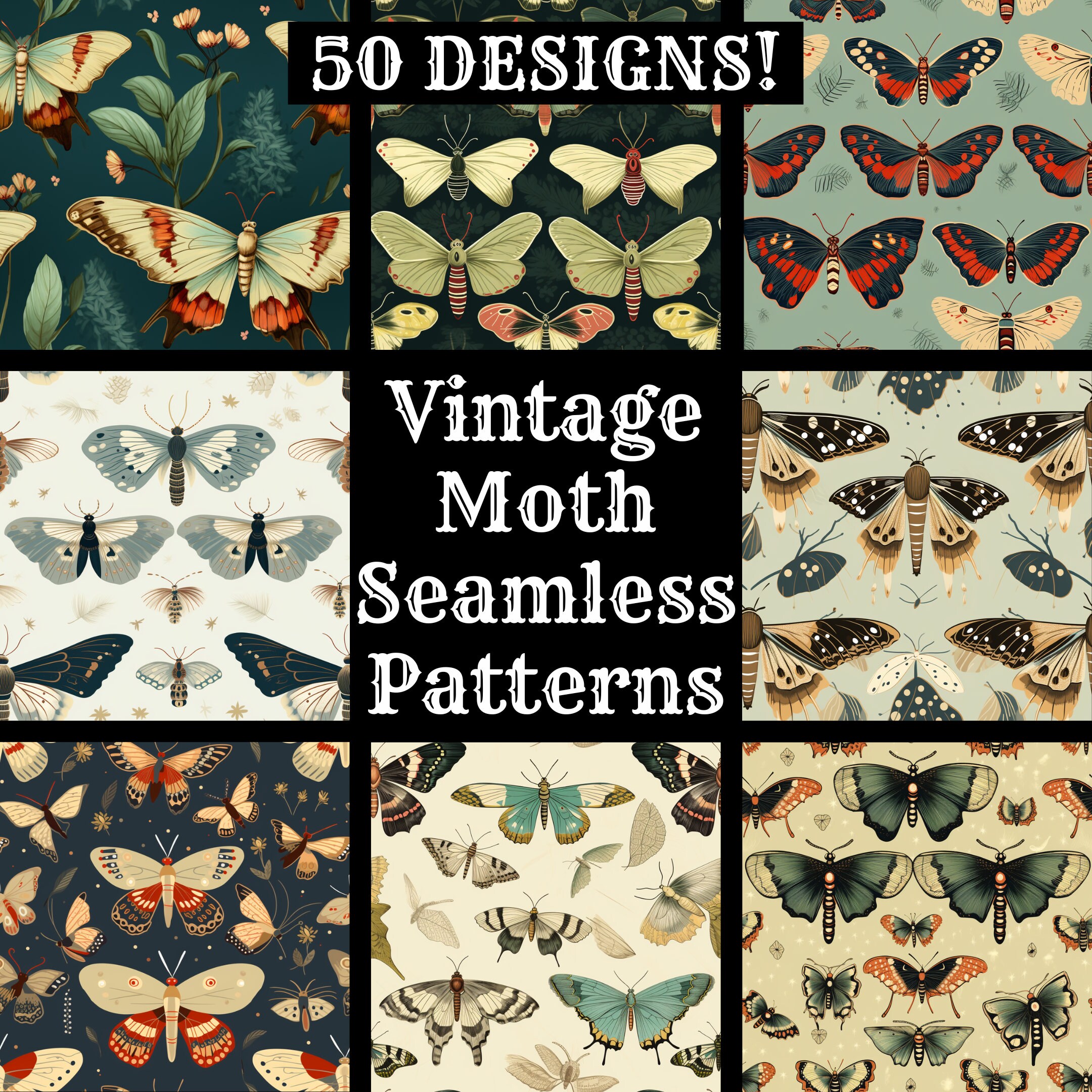Vintage Moth Seamless Digital Paper, Printable Scrapbook Paper Seamless ...