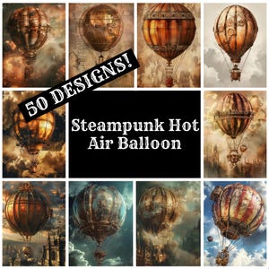 Steampunk Hot Air Balloon Journal Paper, Steampunk Hot Air Balloon Printable Paper, Vintage Journal Supplies, Journal Inserts