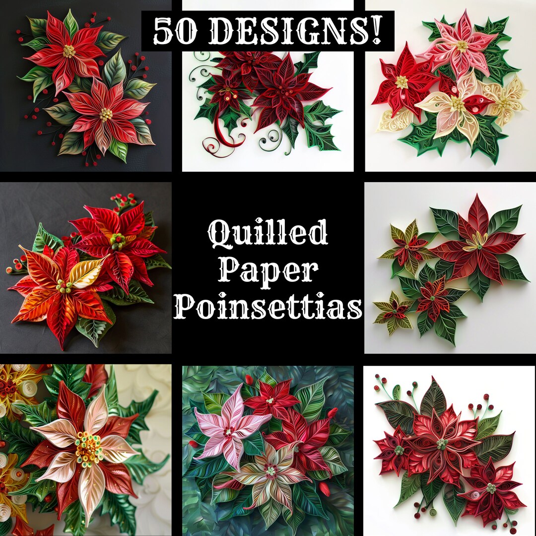 Quilled Paper Poinsettias Paper, Quilled Paper Poinsettias Printable Paper, Quilled Paper ...