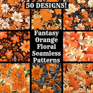 Fantasie Orange Blumen nahtlose digitales Papier, druckbare Scrapbook Papier nahtlose Texturen, digitale Sofort Download Orange floralen Hintergrund