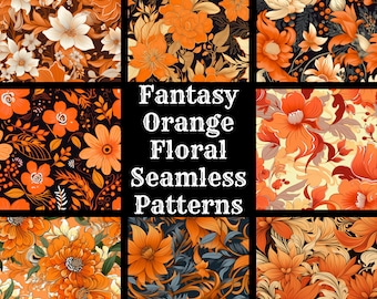 Papel digital de fantasía con estampado floral naranja sin costuras (descarga digital)