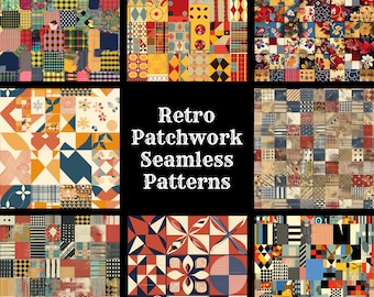 Retro Patchwork Seamless Patterns: 50 PNG Digital Papers (Digital Download)