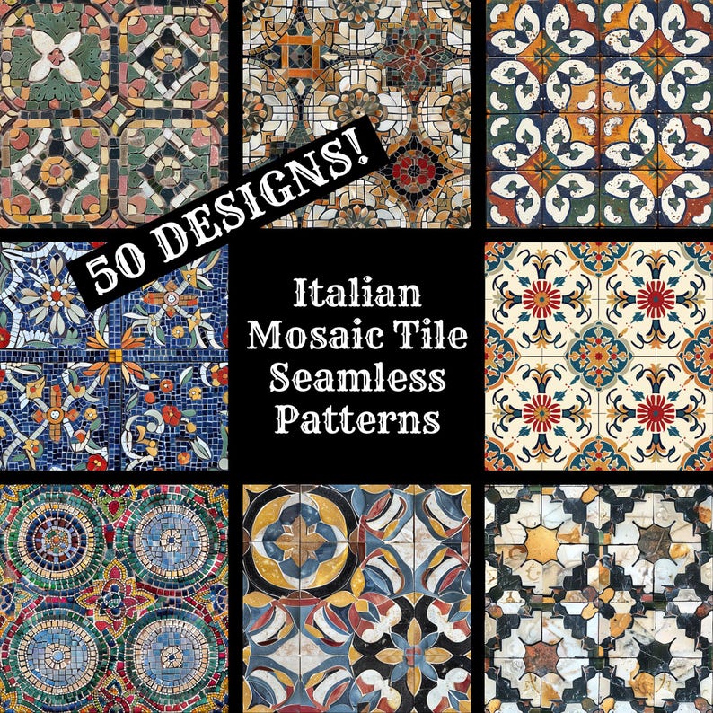Italian Mosaic Tile Seamless Patterns: 50 PNG Digital Papers (digital ...