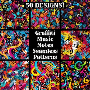 Graffiti Music Notes Papel digital sin costuras, Papel de álbum de recortes imprimible Texturas sin costuras, Descarga instantánea digital Graffiti Music Notes