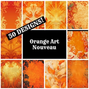 Orange Art Nouveau Journal Paper: Printable Scrapbook Inserts (Digital Download)