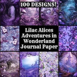 Lila Alices Adventures in Wonderland Journal Paper, Papel imprimible lila, Lila vintage, Suministros de diario lila, Inserciones de diario lila