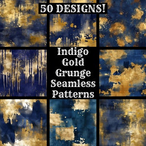 Indigo Gold Grunge Seamless Paper Textures (Digital Download)