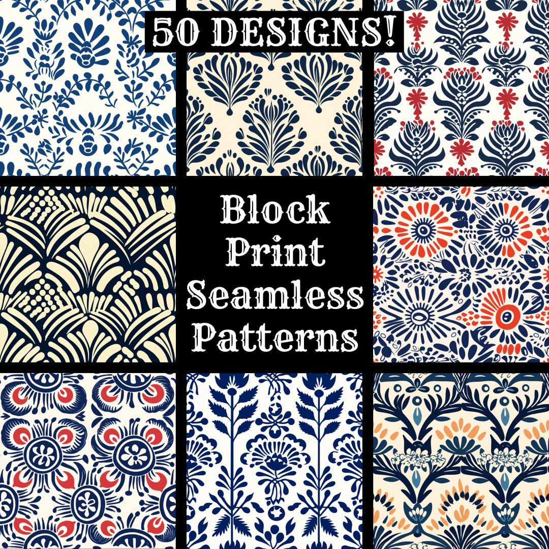 Block Print Seamless Digital Paper, Printable Scrapbook Paper Seamless ...