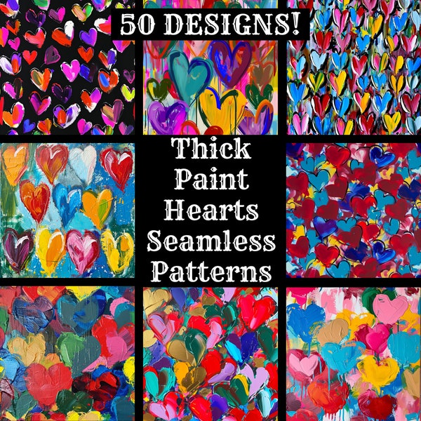 Thick Paint Hearts Seamless Digital Paper, Printable Scrapbook Paper Seamless Textures, Digital Instant Download Seamless Paint Hearts Paper