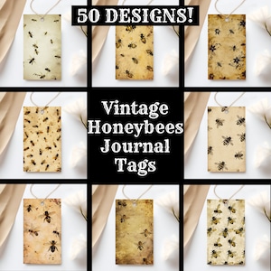 Vintage Honeybees Journal Tags, Vintage Honeybees Printable Tags, Vintage Bee Vintage Honeybees Journal Supplies, Journal Inserts, Gift Tags