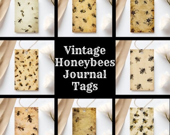 Vintage Honeybees Journal Tags: Printable Bee Ephemera (Digital Download)