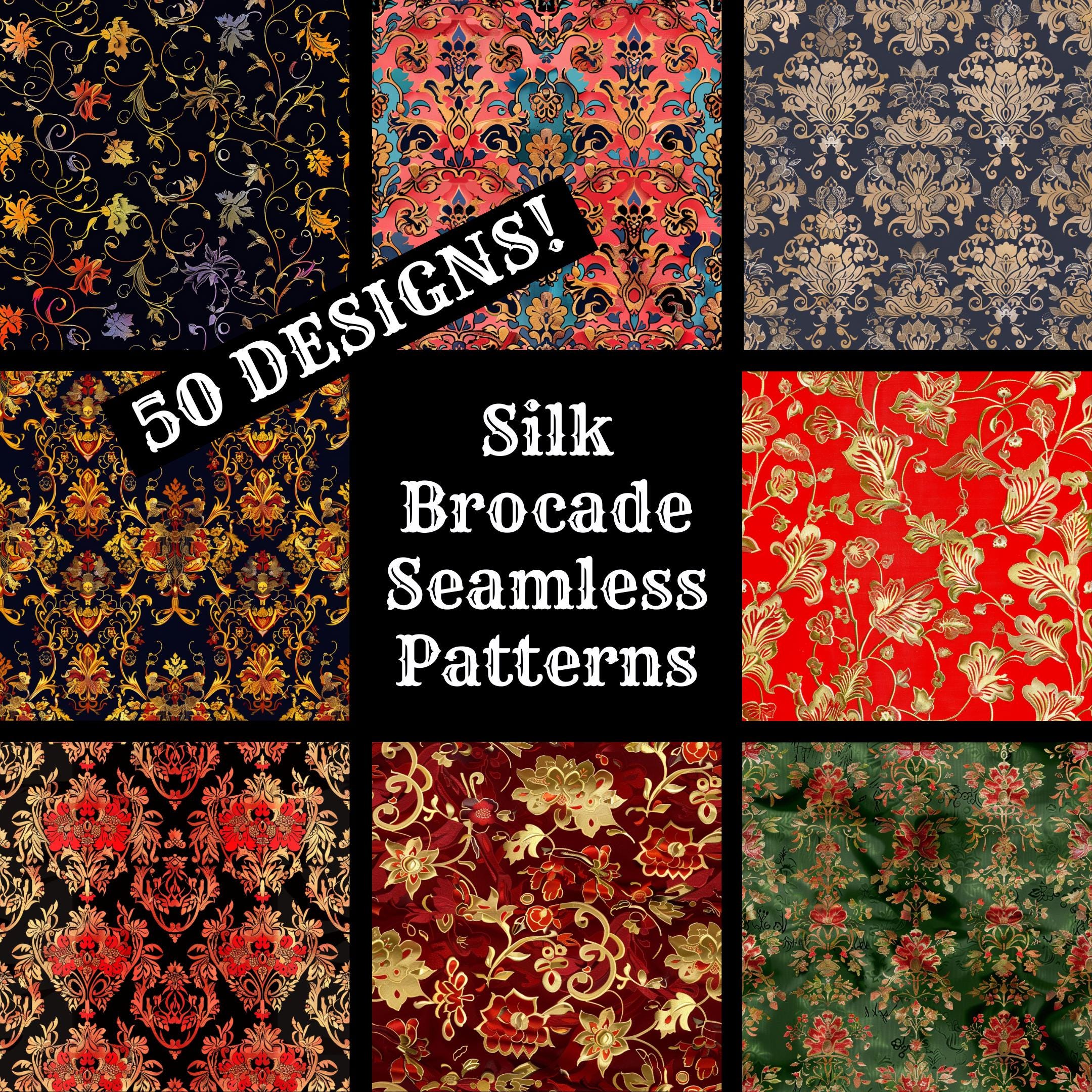 Silk Brocade Seamless Patterns: 50 PNG Digital Papers (digital Download ...