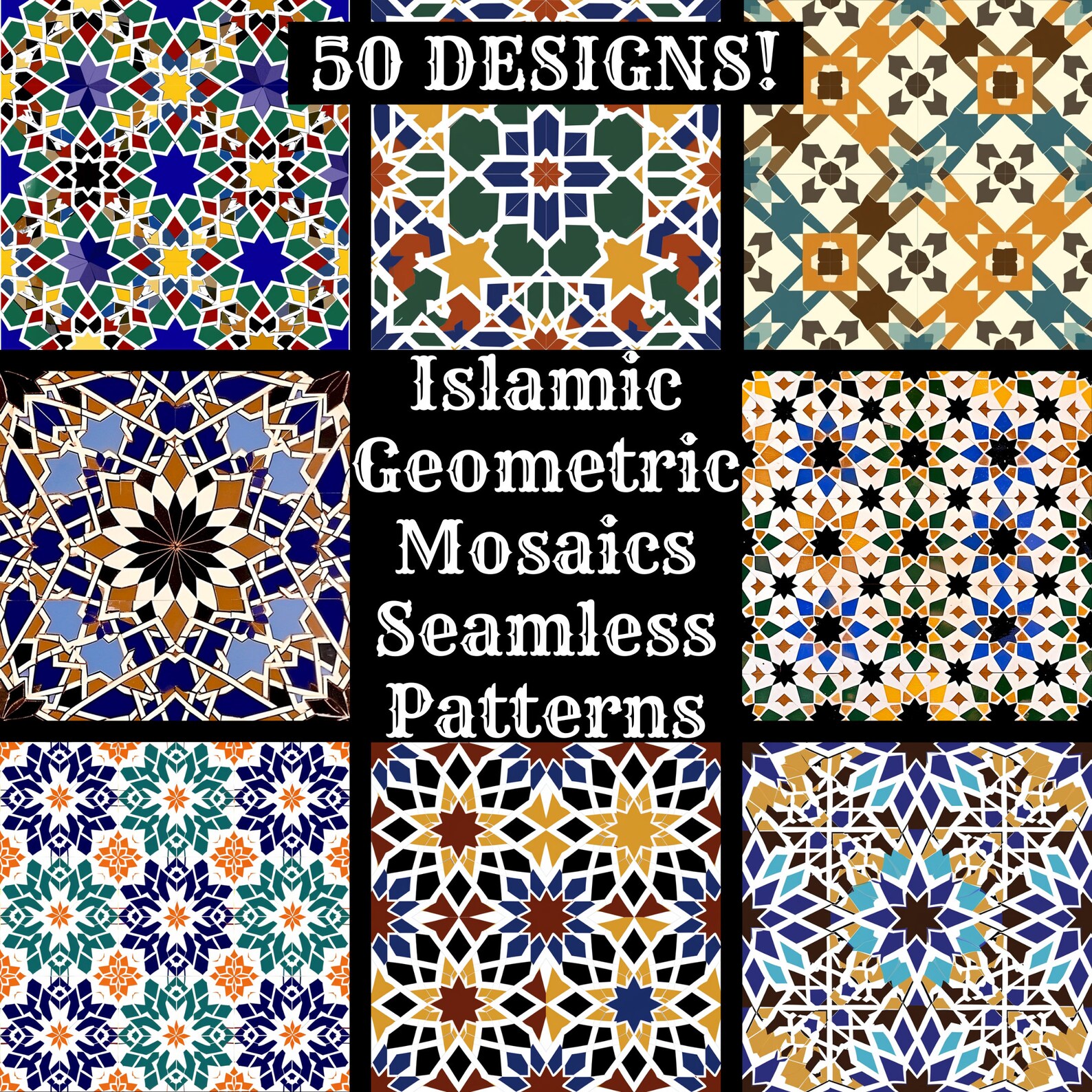 Islamic Geometric Mosaic Patterns: Seamless Digital Paper (PNG) - Etsy