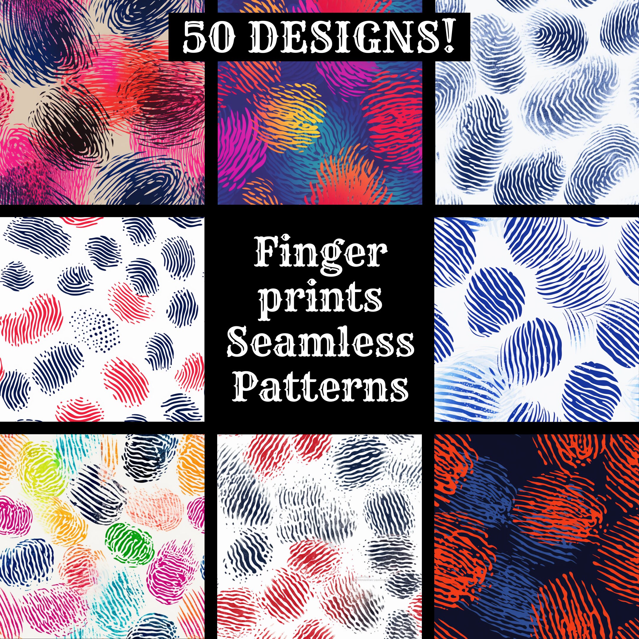 Transitional Fingerprint Patterns Fingerprints Seamless Pattern: 50 PNG Digital Papers (digital Download ...