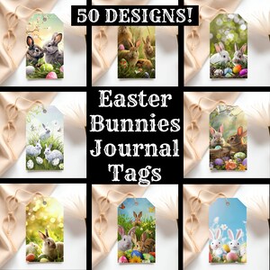 Easter Bunnies Journal Tags, Bunnies Printable Tags, Vintage Bunnies, Bunny Image, Bunny Journal Supplies, Journal Inserts, Gift Tags