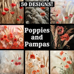 Carnet de notes à imprimer vintage coquelicots et pampas Fournitures de scrapbooking pour carnet coquelicots et pampa