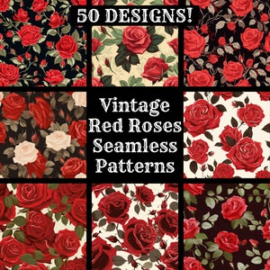 Vintage rote Rosen nahtlose digitales Papier, druckbare Scrapbook Papier nahtlose Texturen, digitale Sofort Download Vintage rote Rosen Hintergrund