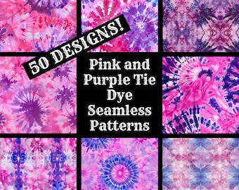 Pink Purple Tie Dye Seamless Patterns: Scrapbook Paper (Digital Download)