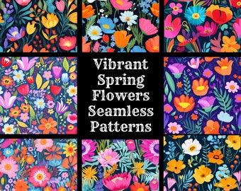 Vibrant Spring Flowers Seamless Patterns: 50 PNG Digital Papers (Digital Download)