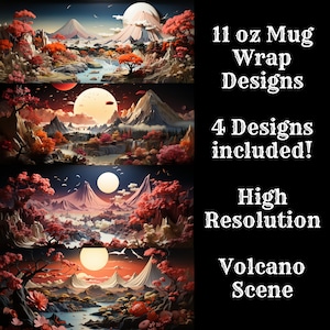 Floral Origami Vulkan 11 oz Becher Wrap Bundle 4er Pack Becher wickeln Sublimationsdesigns Becher PNG, Instant Download, Floral Origami Becher Vulkan Becher