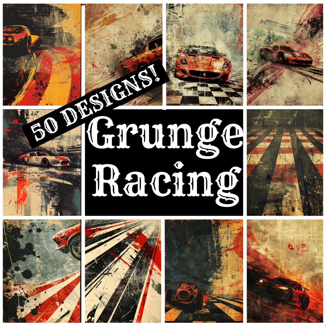 Grunge Racing Digital Paper: Vintage Journal Inserts (PNG, 8.5x11 In ...