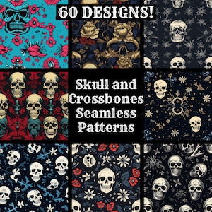 Skull and Crossbones Seamless Digital Paper, Printable Scrapbook Paper Seamless Textures, Instant Download, Commercial Use Skull Pattern