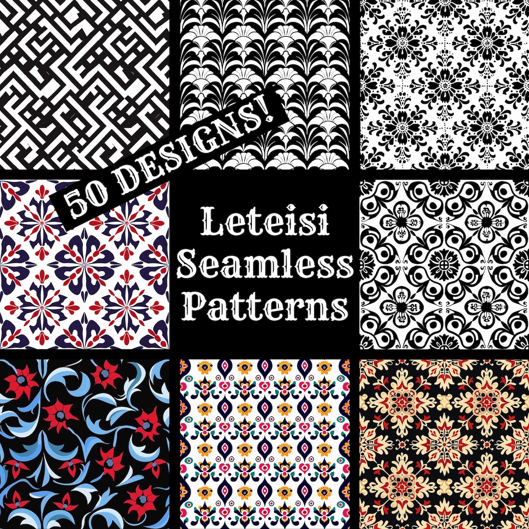 Less Detailed English Pattern 50 Leteisi Seamless Patterns: Printable Scrapbook Paper (digital ...