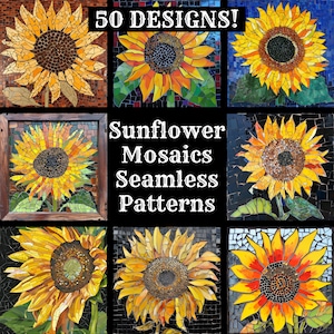 Mosaïques tournesol papier numérique sans couture, papier de scrapbooking imprimable Textures transparentes téléchargement numérique sublimation tournesol mosaïques